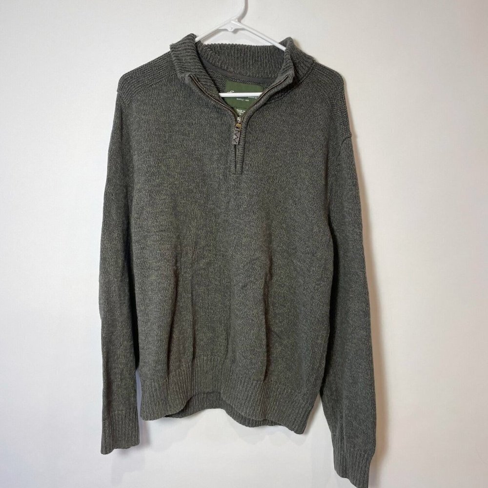 Eddie Bauer Mens 1/4 Zip Long Sleeve Pullover Sweater Gray Size XL Cable Knit
